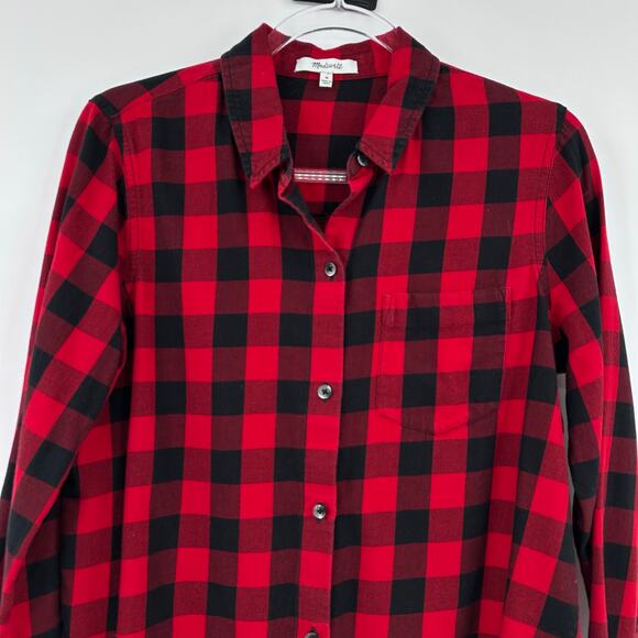 Madewell Flannel Tie-Front Shirt Cranberry Buffalo Check Button Down Womens M - Picture 4 of 11